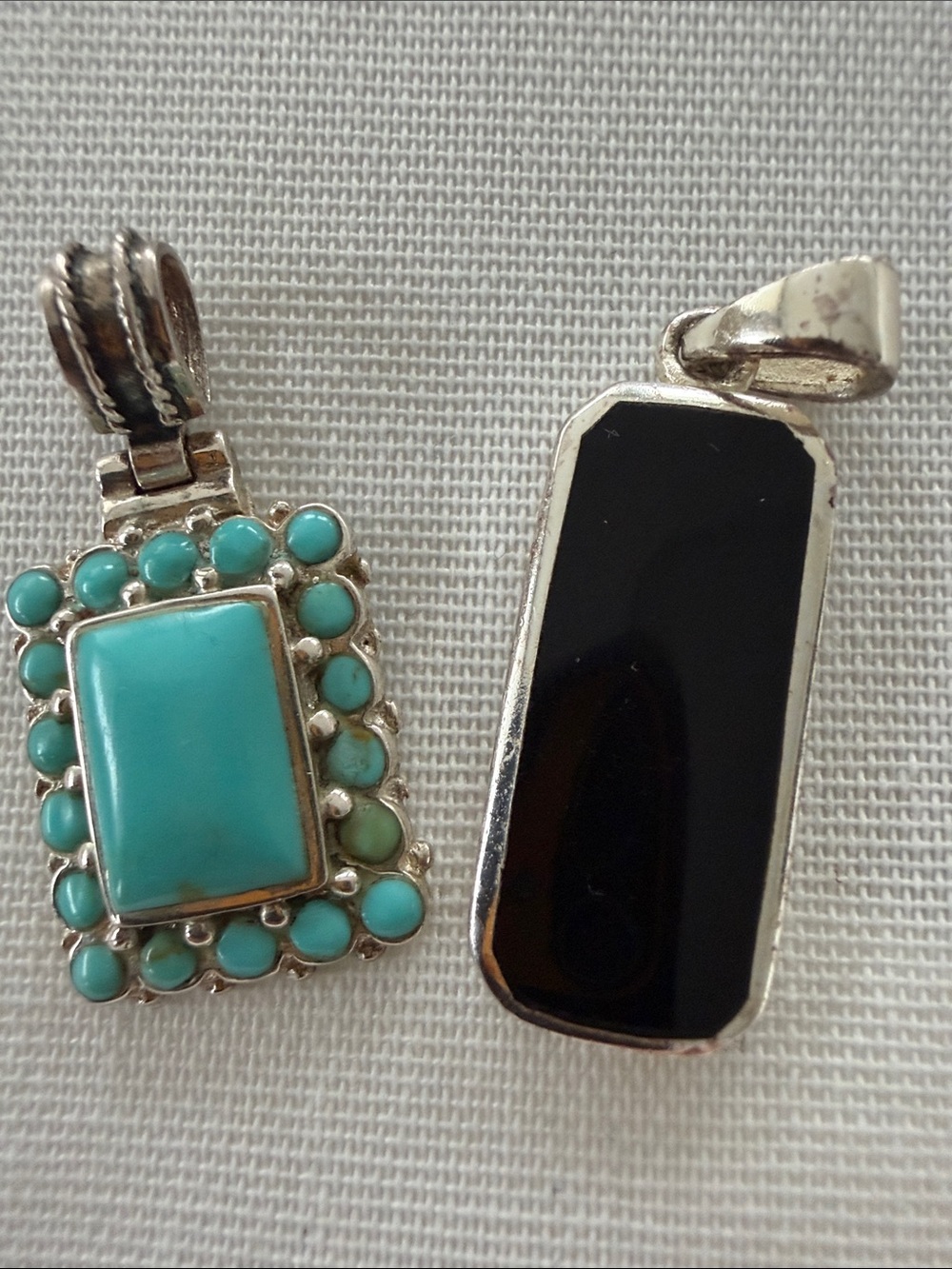 Sterling Silver Pendants - Turquoise & Black Onyx - Set of 2